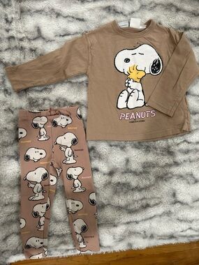 Zara Kids Snoopy Brown Set - Brown, White, Yellow, Pink